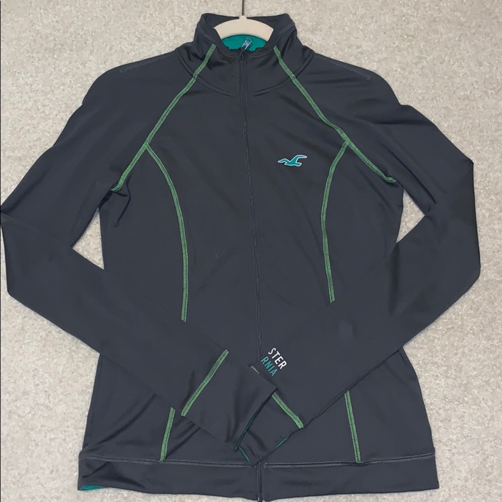 Green and Grey Hollister Zip Up Jacket